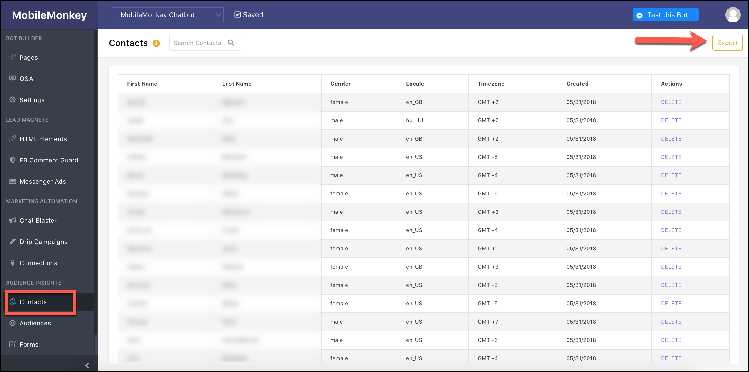 export contacts