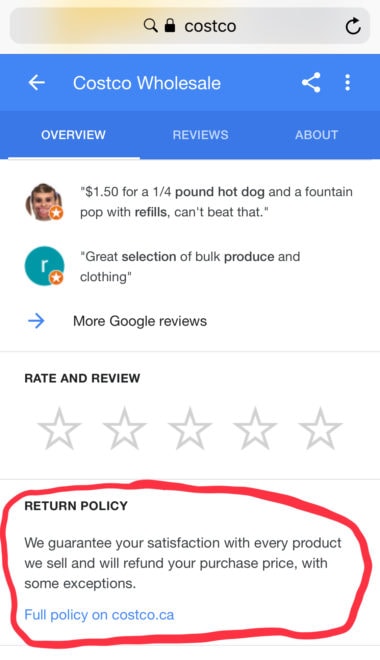 Google My Business Now Shows Store Return Policies