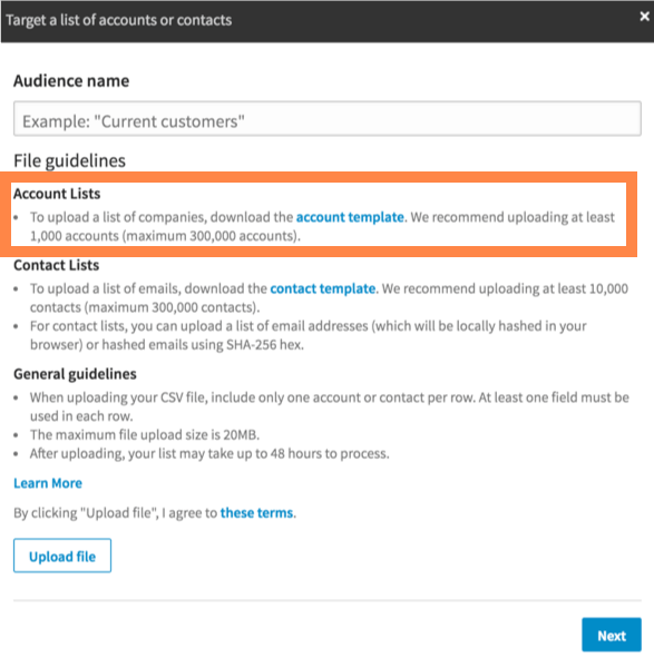 Adding Account Lists in LinkedIn Ads