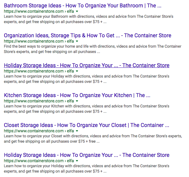 sample of serps with page titles