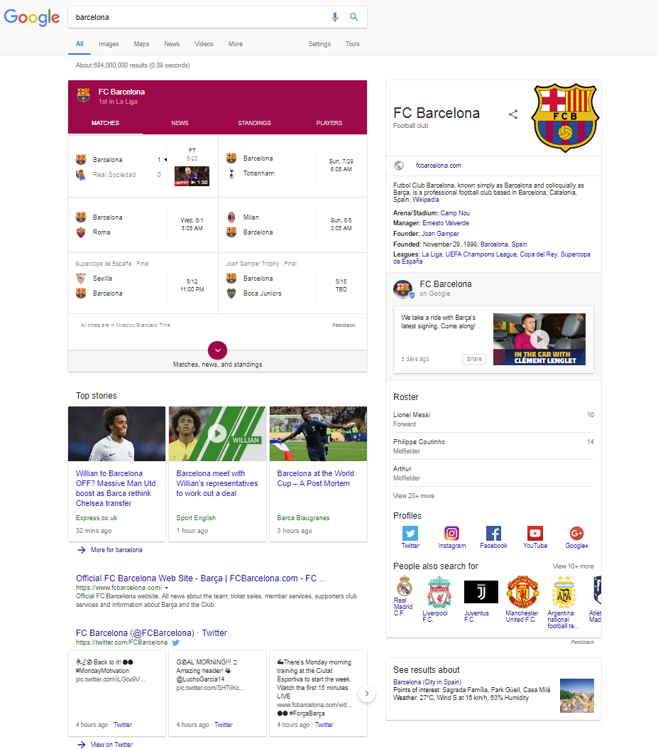 Google search results for barcelona