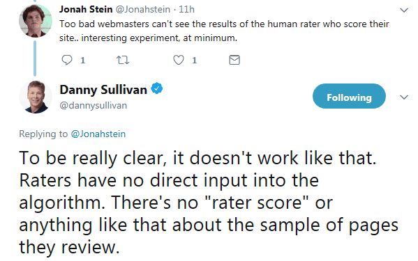 Screenshot of tweet by Google's Danny Sullivan