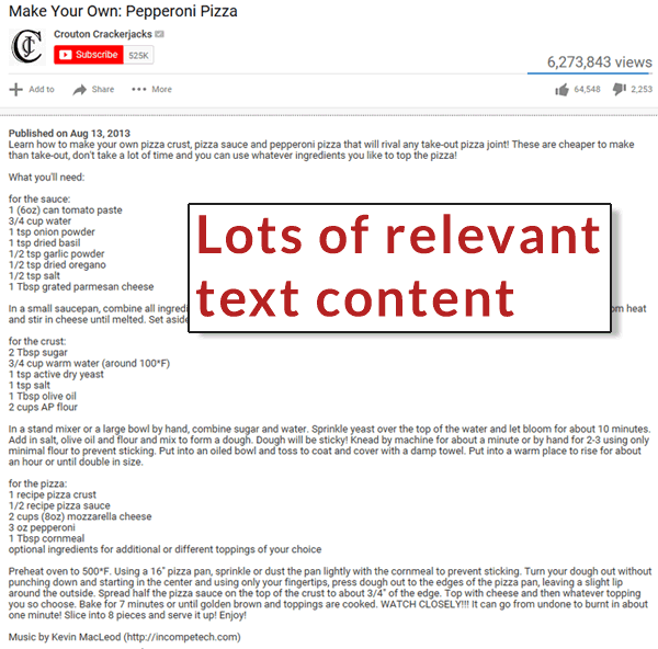 Image of a YouTube video page with textual content that is relevant to the content of the video