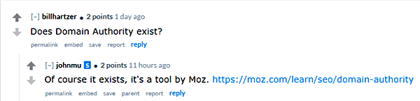 Domain Authority as a Moz metric.