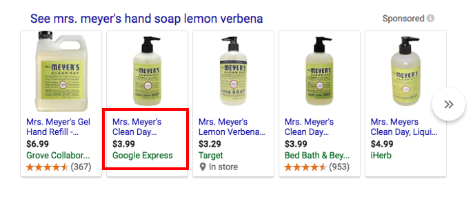 Google Express Sponsored Unit on Search