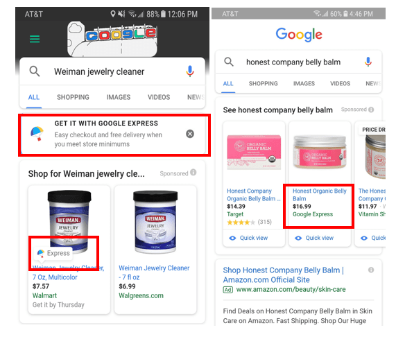Google Express Sponsored Unit on Search