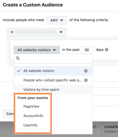 Create Facebook Custom Audiences from Pixel Events
