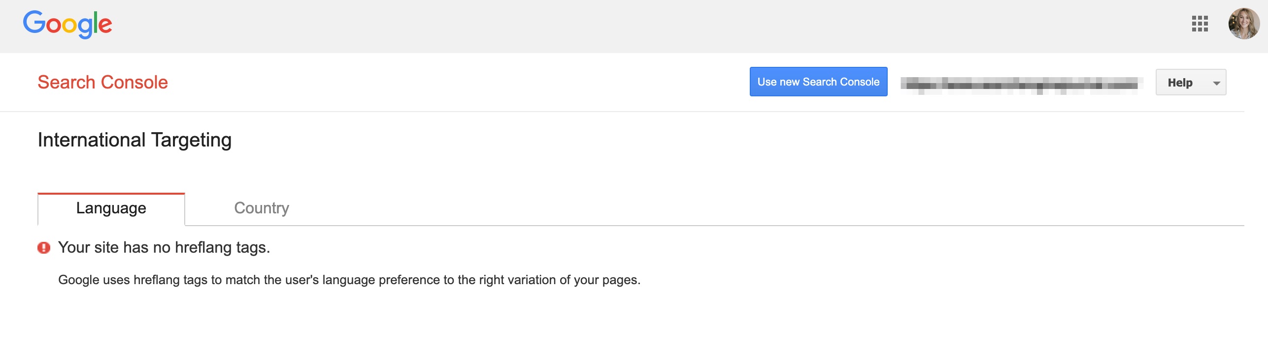 international targeting google search console