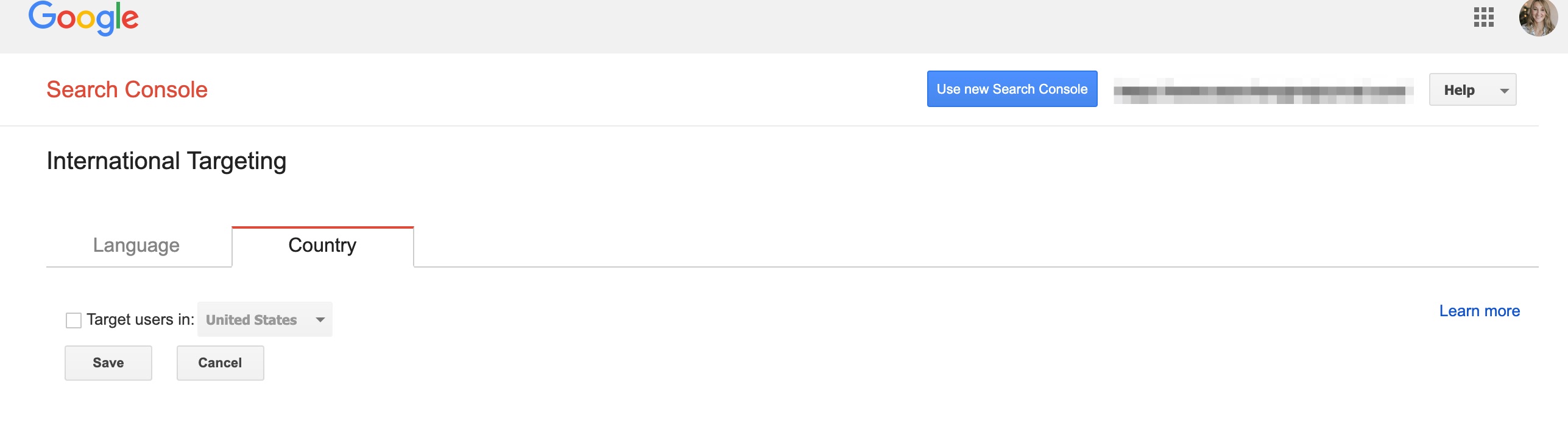 international targeting set country google search console