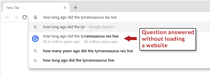 Screenshot of Chrome's Omnibox aka address bar with an answer to a question