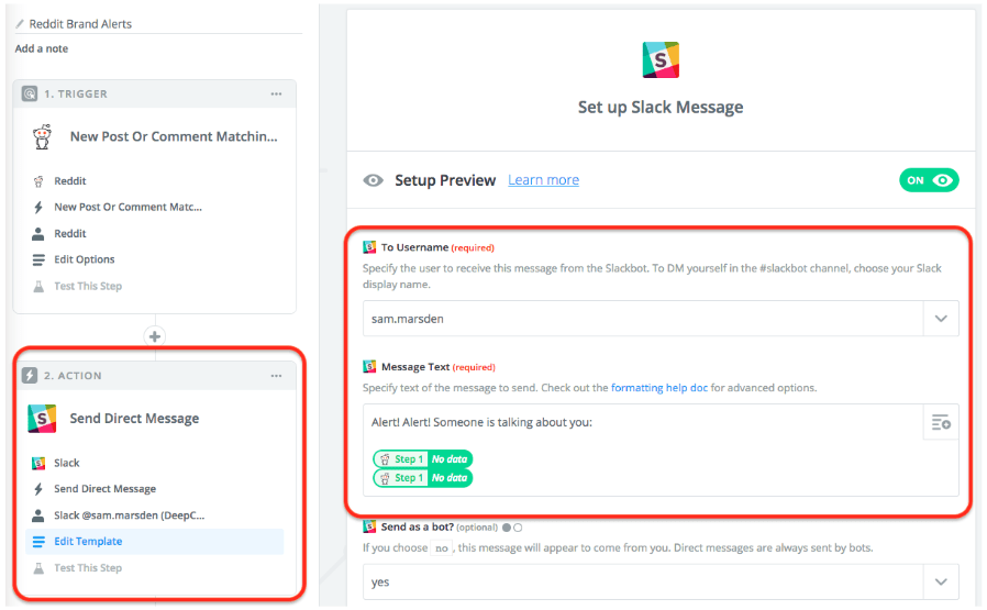 Set up Slack Message Zapier