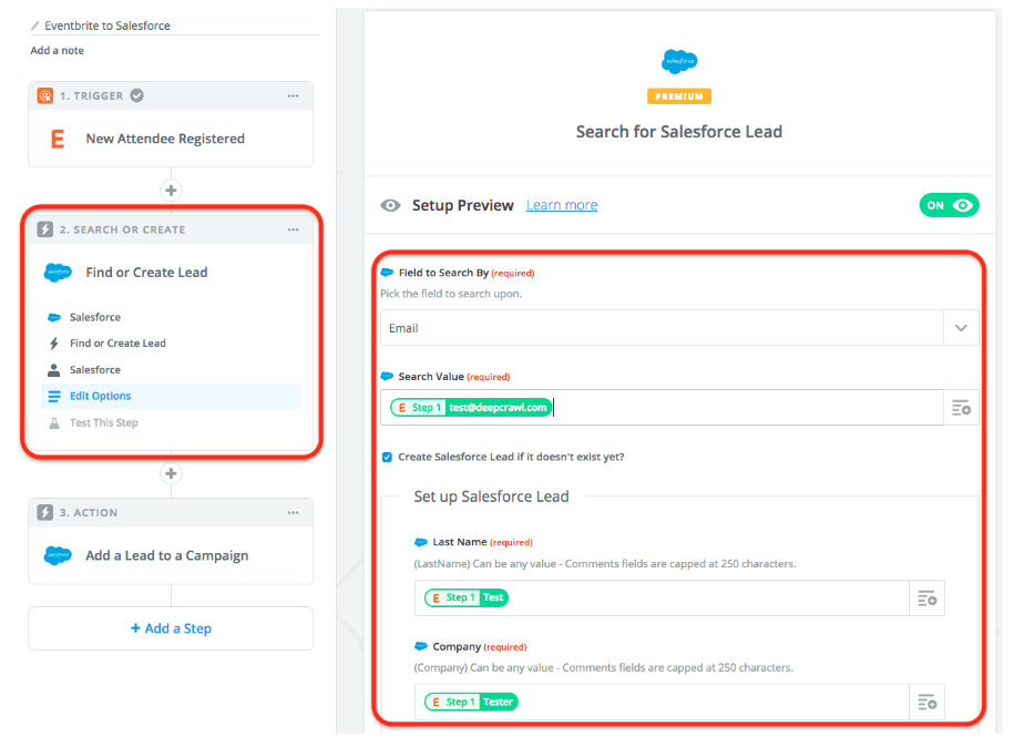 Search for Salesforce Lead Zapier