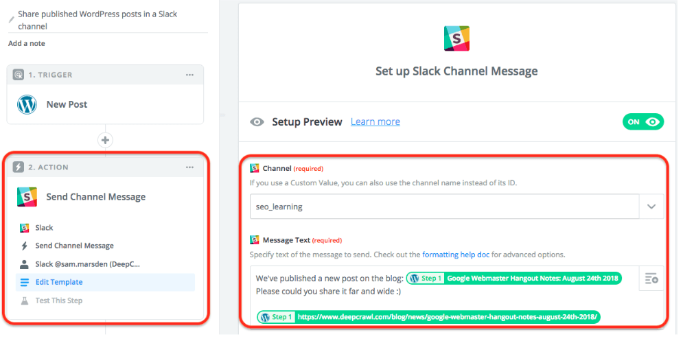 Slack Channel Message Zapier