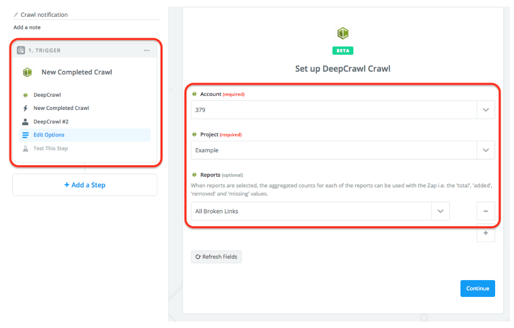 DeepCrawl Crawl Zapier