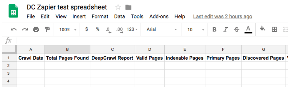 Crawl Metrics Sheet