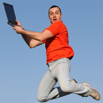 A humorous but otherwise meaningless stock image of a man jumping.