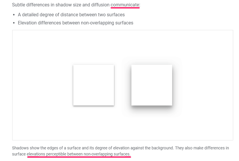 Elevations perceptible between non-overlapping surfaces