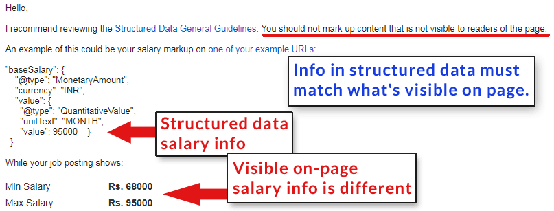 Screenshot of a post in Google's Webmaster Help Forums of a publisher penalized for using structured data that didn't match what was on the page