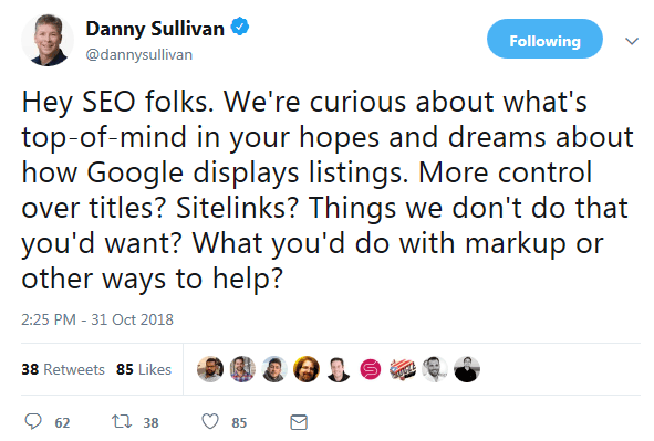 Screenshot of tweet by Danny Sullivant