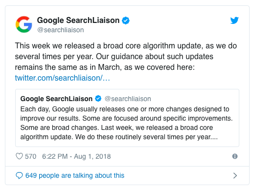 Google Medic update announcement