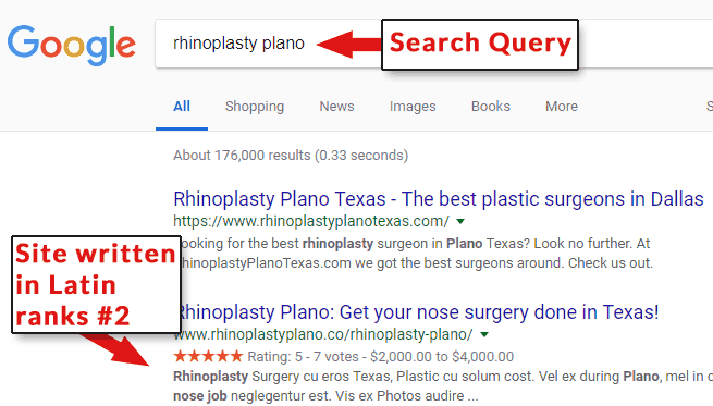 Screenshot of Google search results