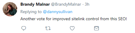 Screenshot of a tweet asking for greater sitelink control