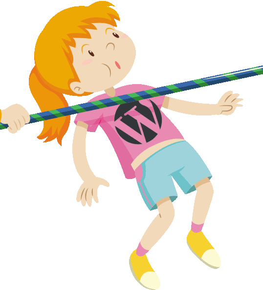 Image of a child symbolizing WordPress 5, doing a limbo under a pole