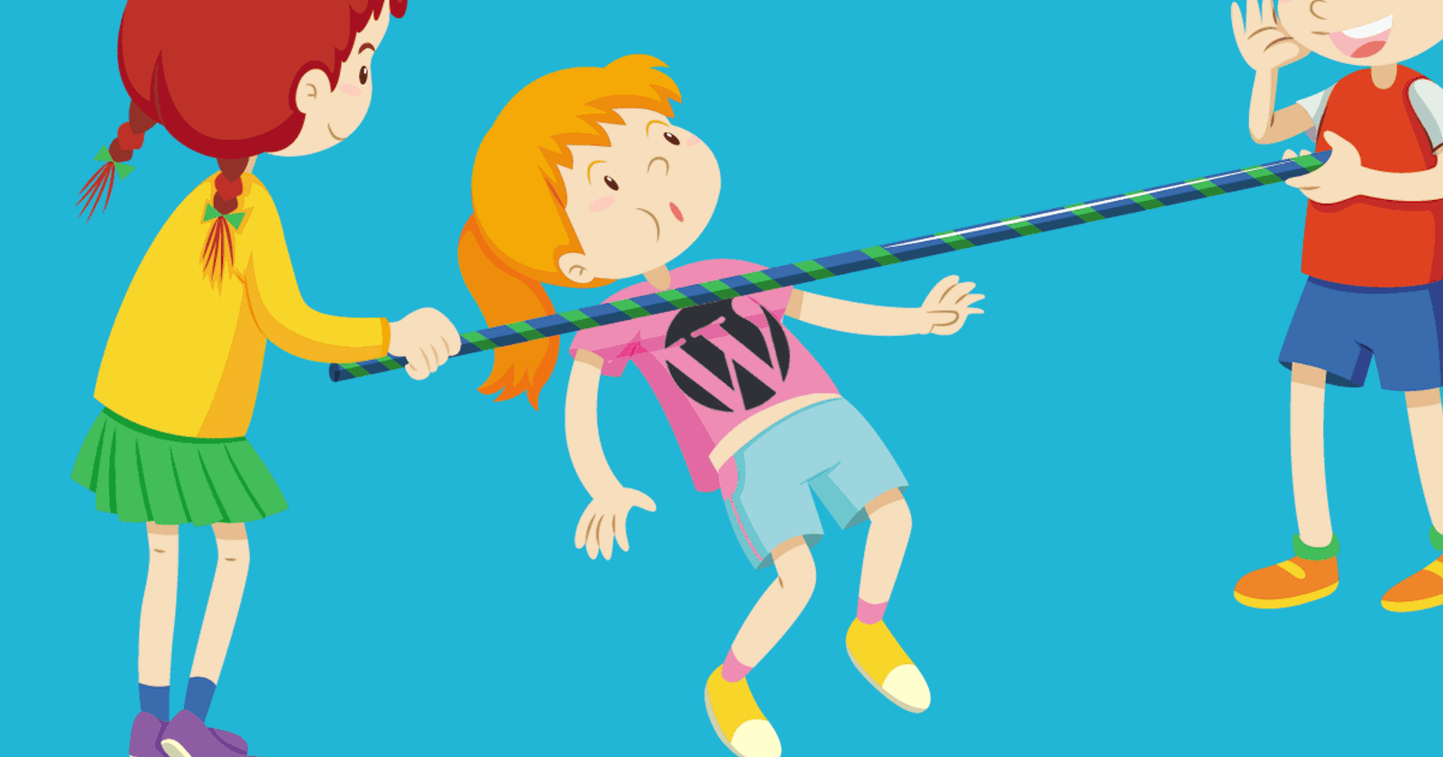 Image of child symbolizing Wordpress who is doing a limbo, a metaphor for the state of limbo