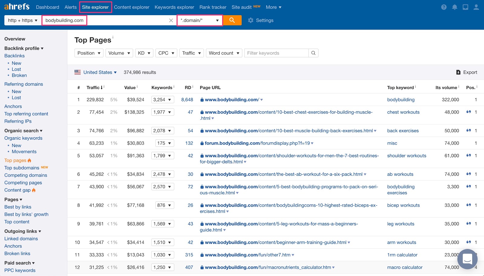 Ahrefs Site Explorer - Example