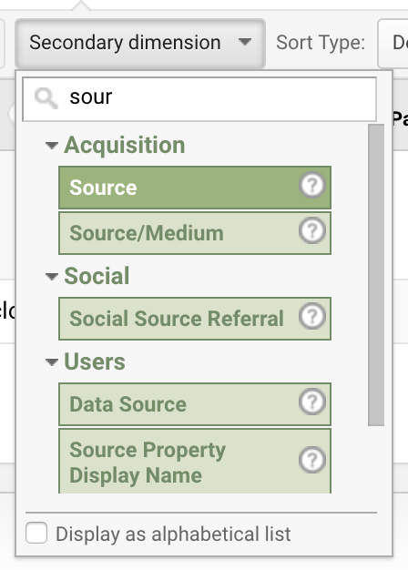 Google Analytics – Secondary Dimension - Source