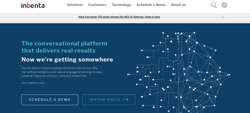 inbenta homepage with video CTA example