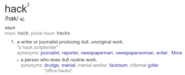 meaning of the word "hack"