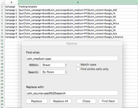 Changing UTM Parameters in Excel SEJ