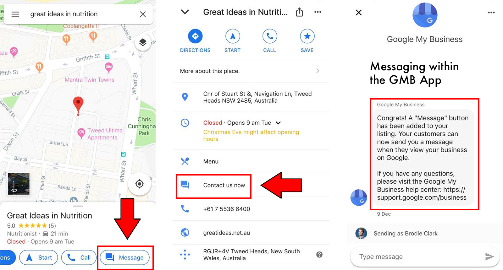 Google My Business Messaging Feature Examples