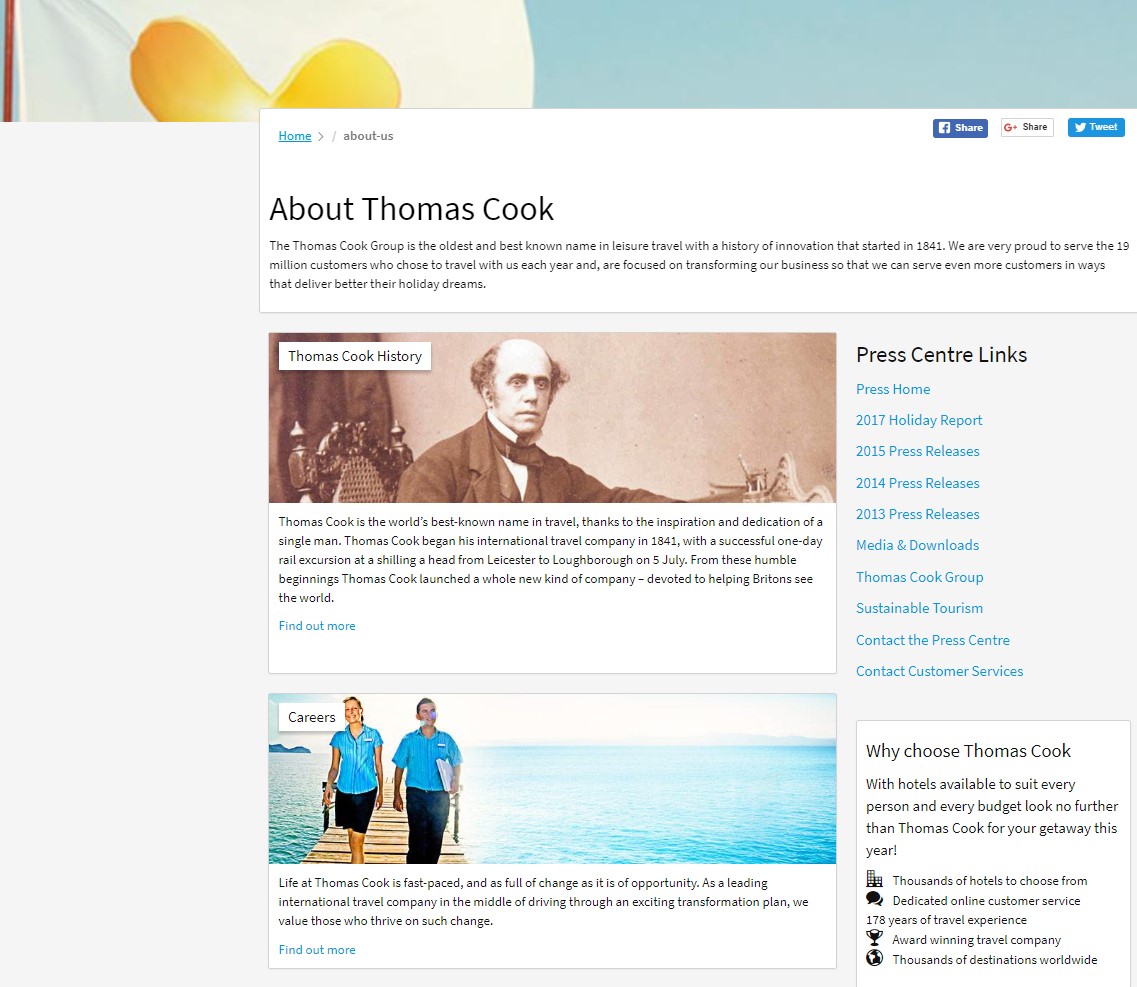 Thomas Cook About Us page