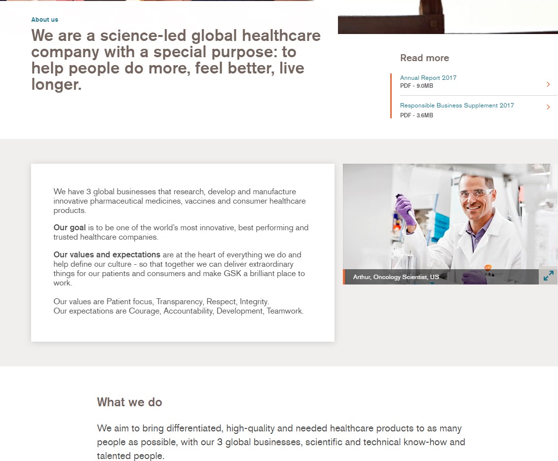 GSK About Us page