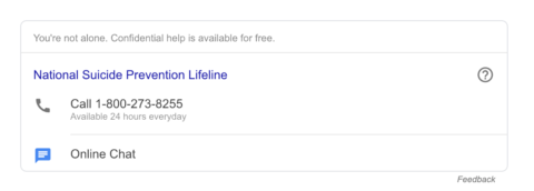 google suicide prevention line result