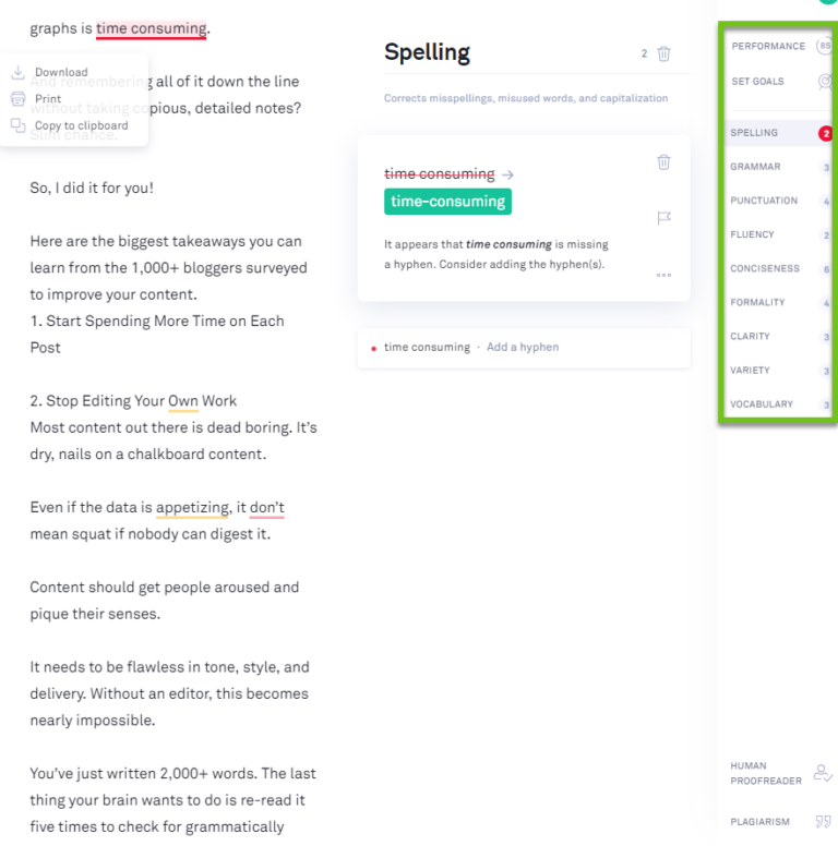 using grammarly to edit content marketing pieces