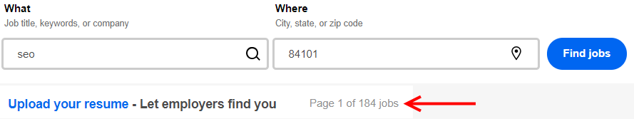 Indeed.com job search for SEO in the 84101 zip code