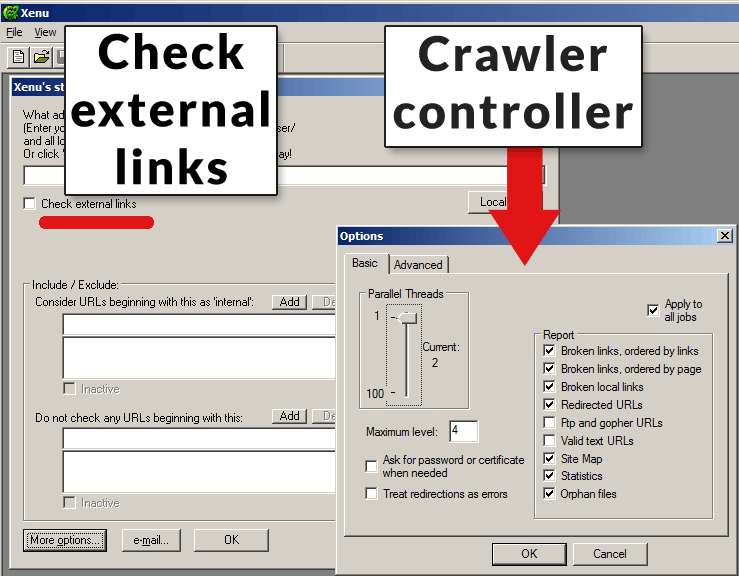 screenshot of Xenu link sleuth control panel