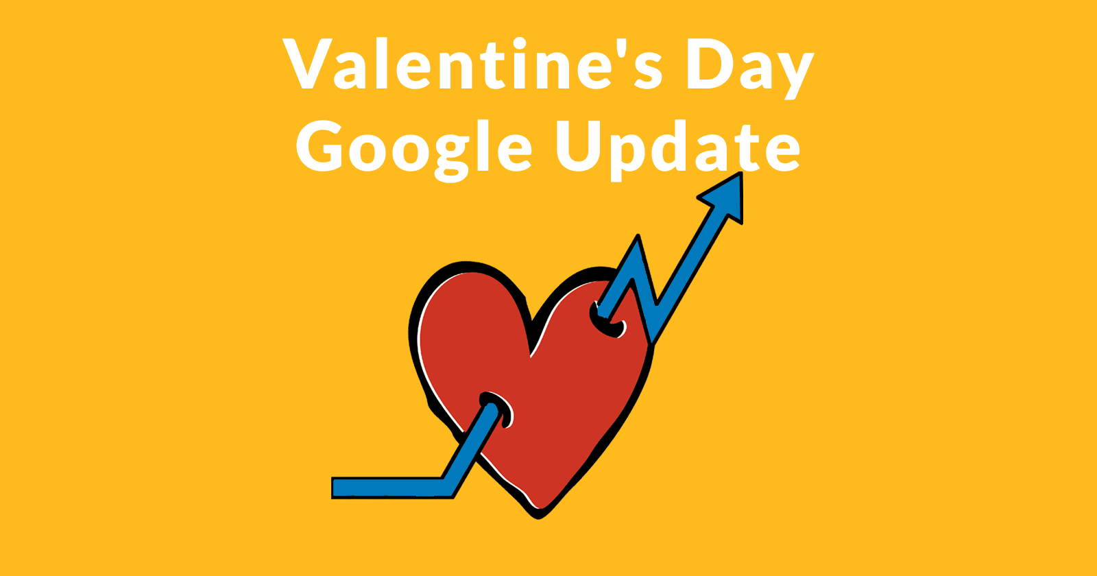 Image of a Valentines heart with a statistical graph arrow piercing it, like a cupids arrow