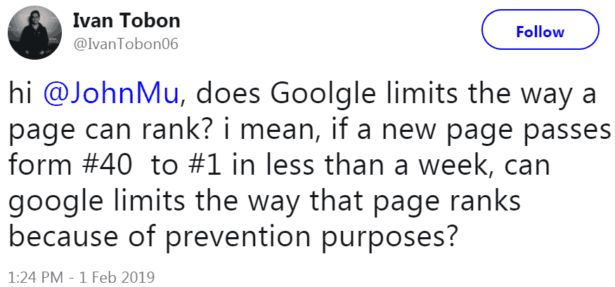 Screenshot of a tweet by someone asking John Mueller a question.