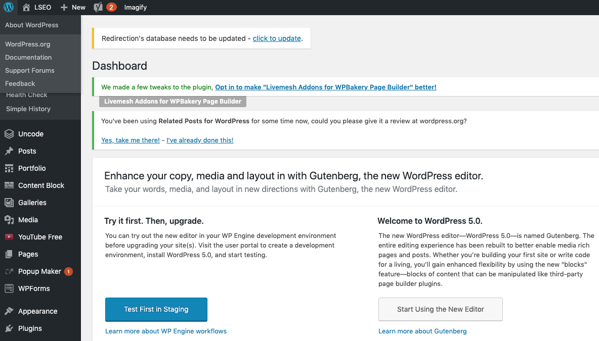 Wordpress dashboard