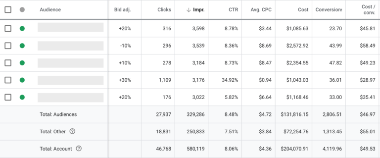 Google Ads - Observation Audience Layers