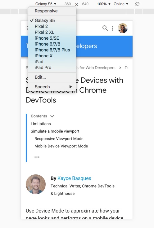 Chrome DevTools Device Mode screenshot