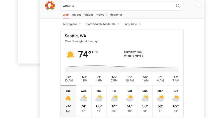 DuckDuckGo Upgrades Search Results for Weather Forecasts