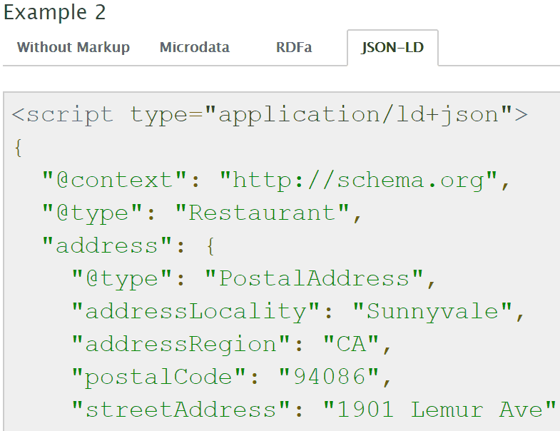 Screenshot of json-ld structured data from schema.org