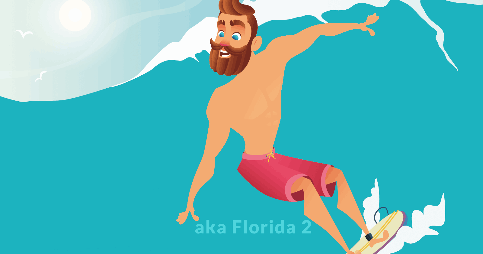 image of a man surfing, with the words aka Florida 2, a reference to the original name given to this update by Brett Tabke