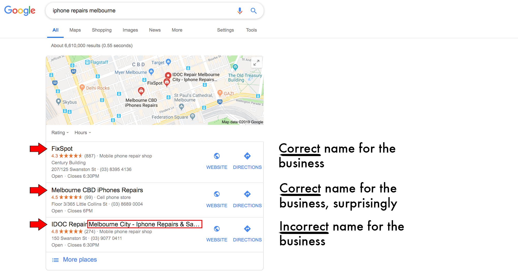 Google My Business name keyword stuffing spam