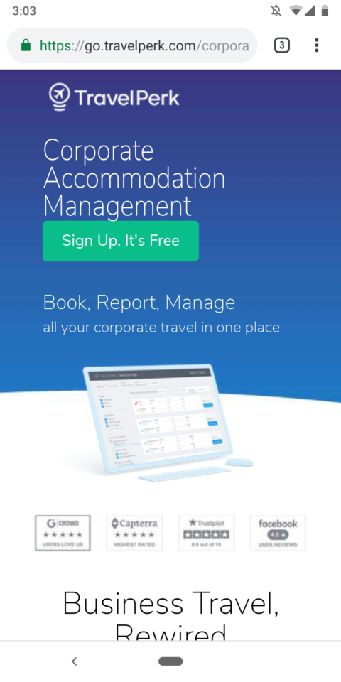 Travel Perk Mobile Landing Page